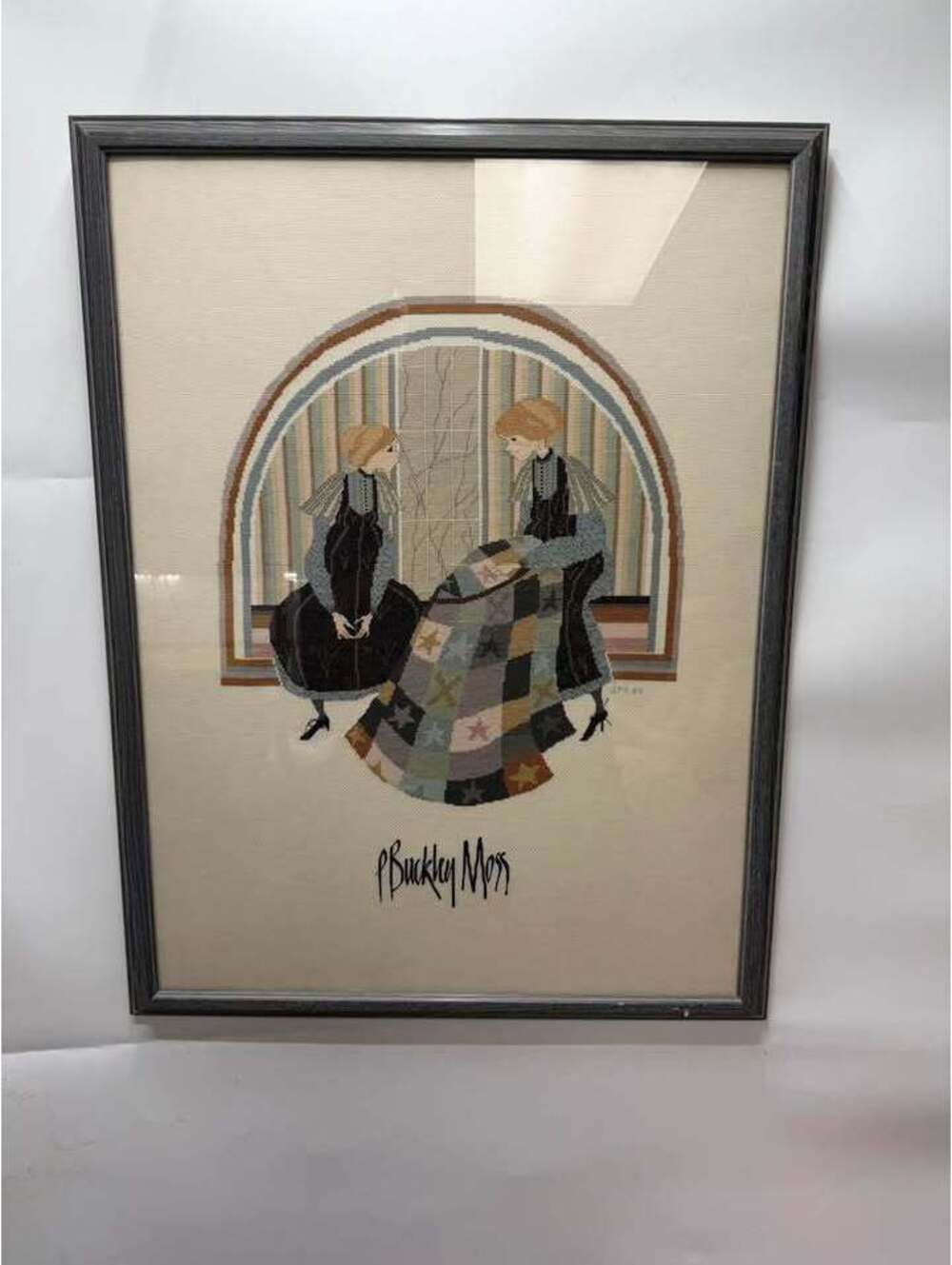 P. Buckley Moss Framed Cross-Stitch Art Amish taking turns